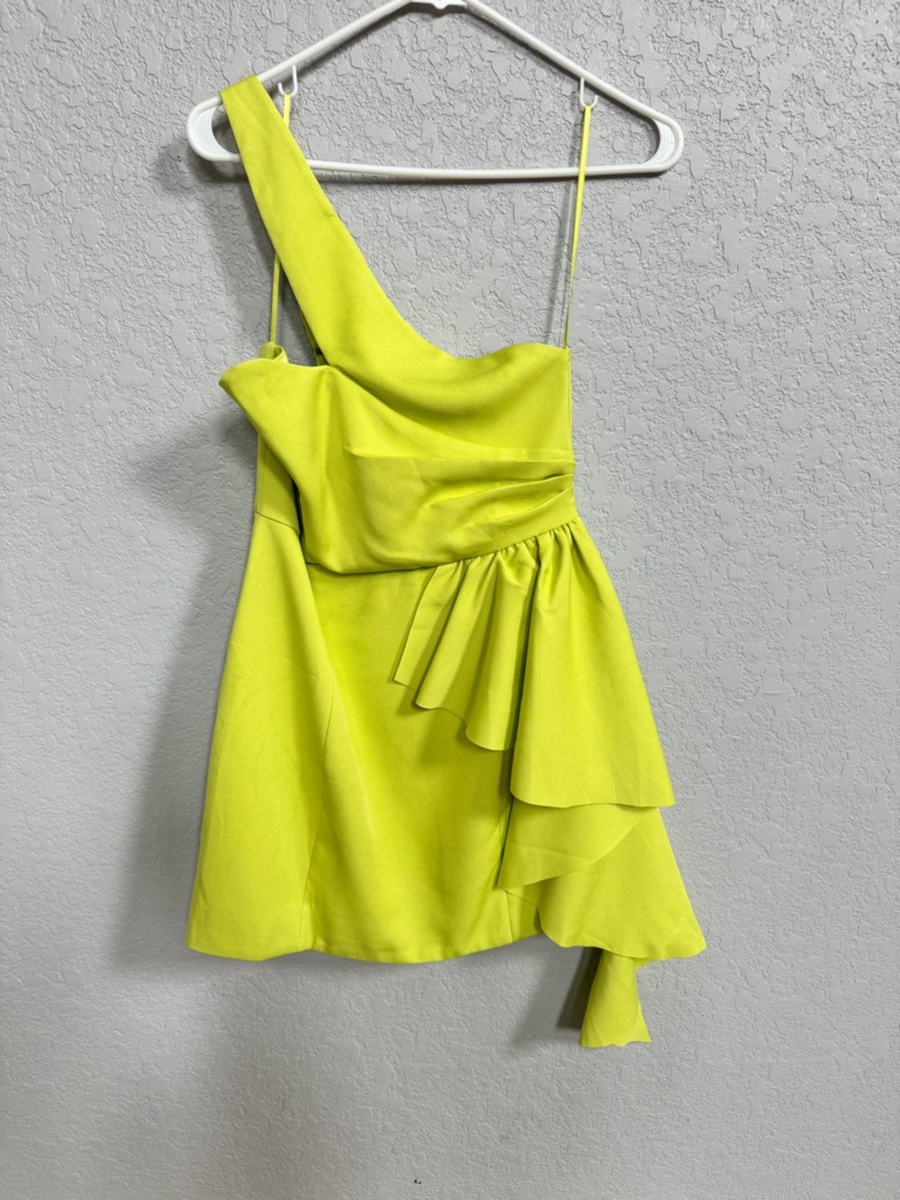 DO+BE One-Shoulder Lime Green Ruffle Mini Dress Medium - Picture 2 of 6